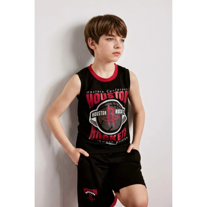 Defacto H2956A8BK81 Siyah NBA Houston Rockets Bisiklet Yaka Atlet Erkek Çocuk