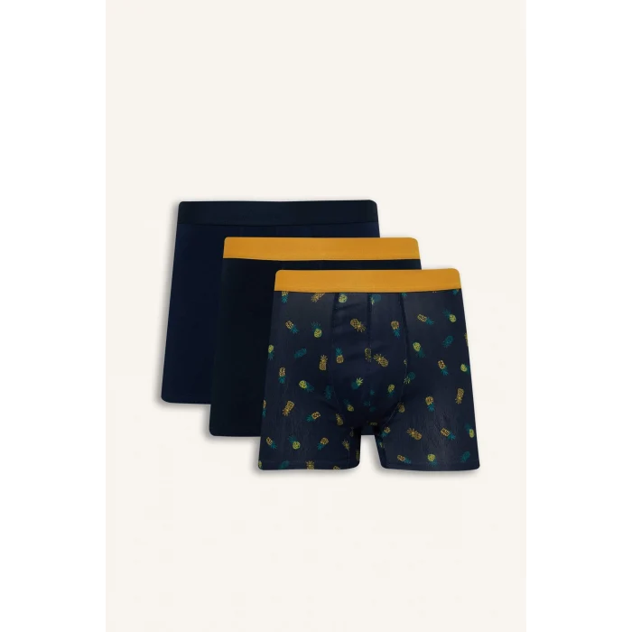 Defacto G8597AXNV135 Lacivert Regular Fıt Meyve Desenli 3lü Boxer Set