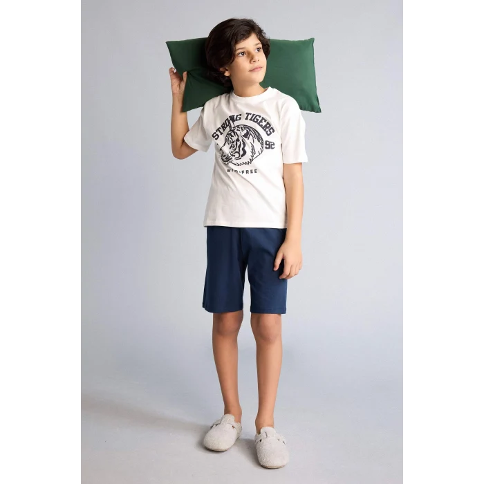 Defacto G8773A8ER105 Ekru %100 Pamuklu 2li Pijama Takımı Erkek Çocuk