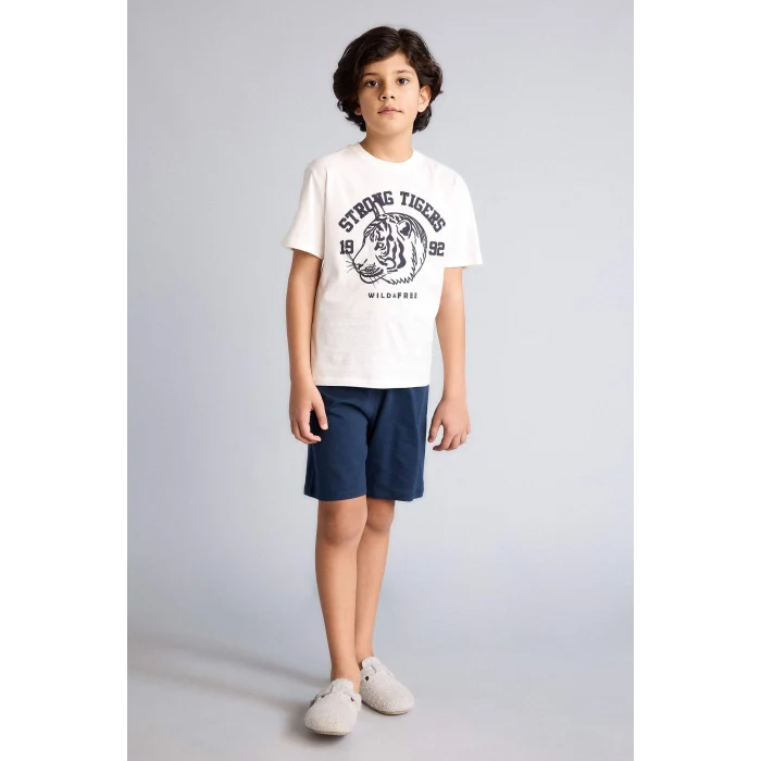 Defacto G8773A8ER105 Ekru %100 Pamuklu 2li Pijama Takımı Erkek Çocuk