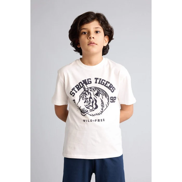 Defacto G8773A8ER105 Ekru %100 Pamuklu 2li Pijama Takımı Erkek Çocuk