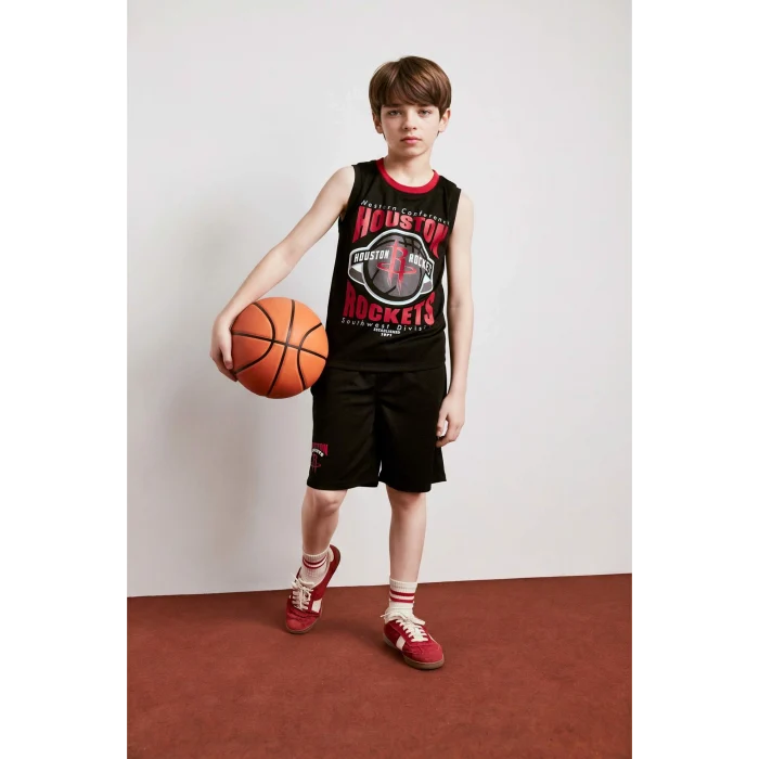 Defacto H2920A8BK81 Siyah NBA Houston Rockets Regular Fıt  Şort Erkek Çocuk