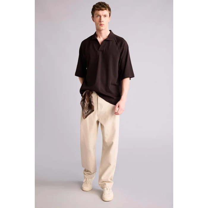 Defacto H2600AXBN337 Kahve Loose Fıt Polo Yaka Kısa Kollu Polo Tişört