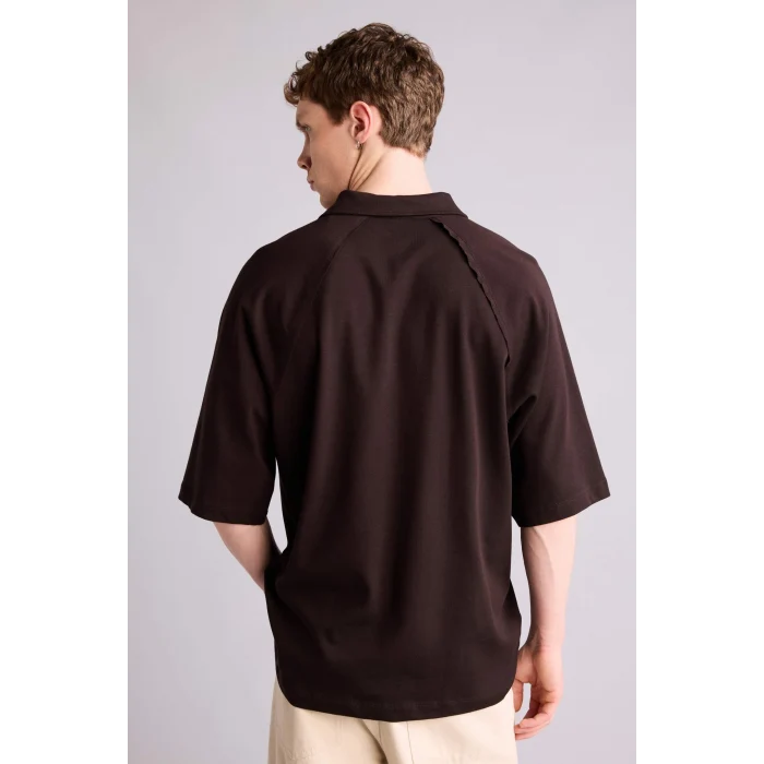 Defacto H2600AXBN337 Kahve Loose Fıt Polo Yaka Kısa Kollu Polo Tişört