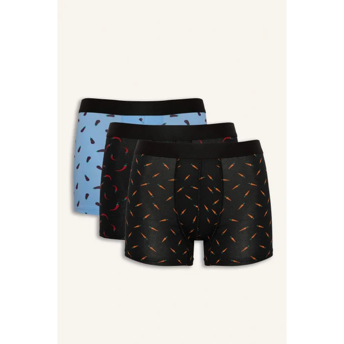 Defacto G9379AXBK81 Siyah Regular Fıt Sebze Baskılı 3lü Boxer