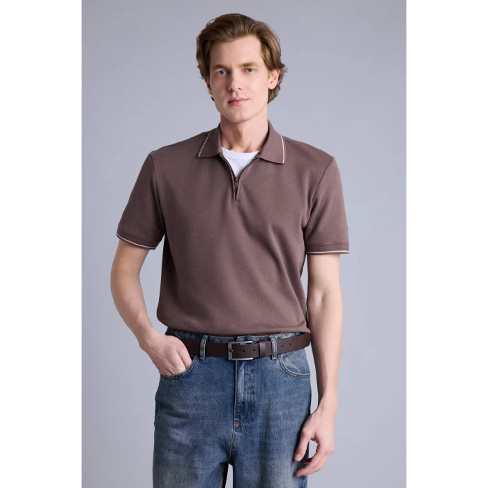 Defacto G1515AXBN534 Kahve Regular Fıt Polo Yaka Kısa Kollu Polo Tişört