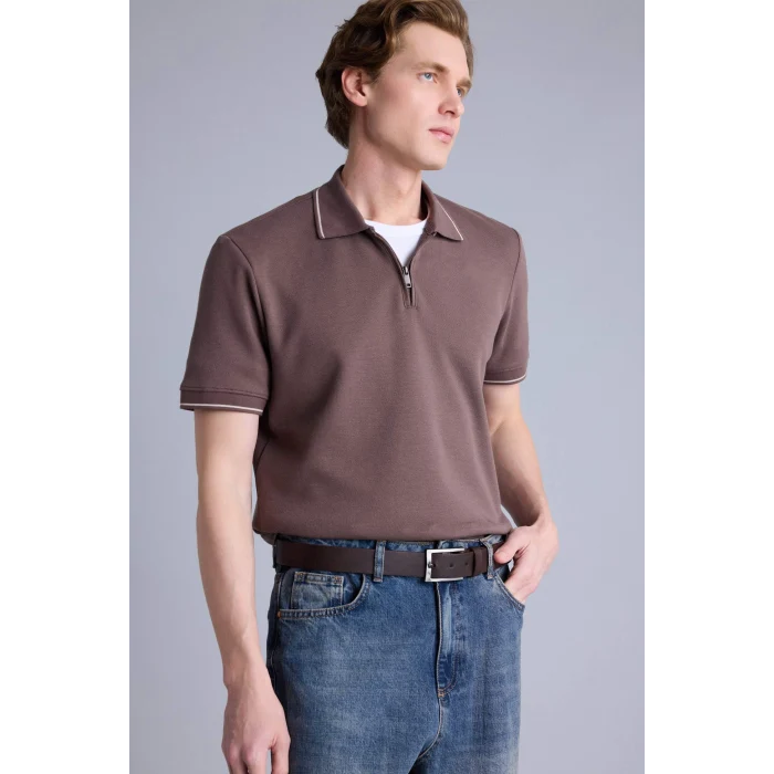 Defacto G1515AXBN534 Kahve Regular Fıt Polo Yaka Kısa Kollu Polo Tişört