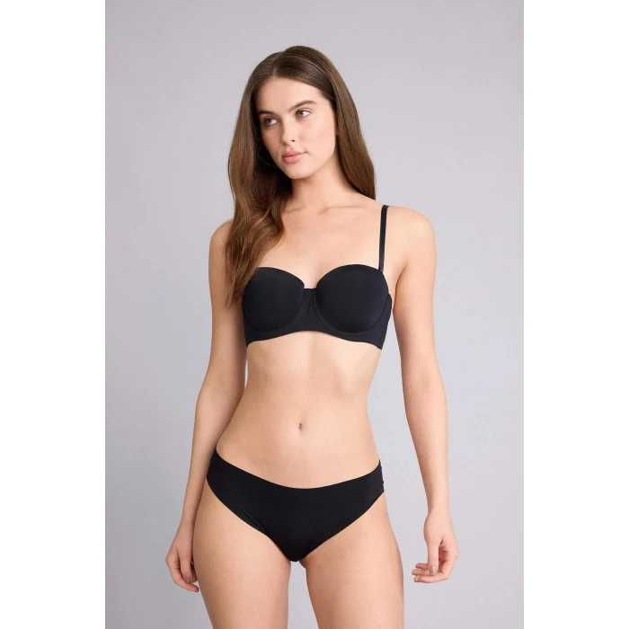 Defacto G9801AXBK81 Siyah Micro Kaplı Pedli Balenli Straplez Sütyen