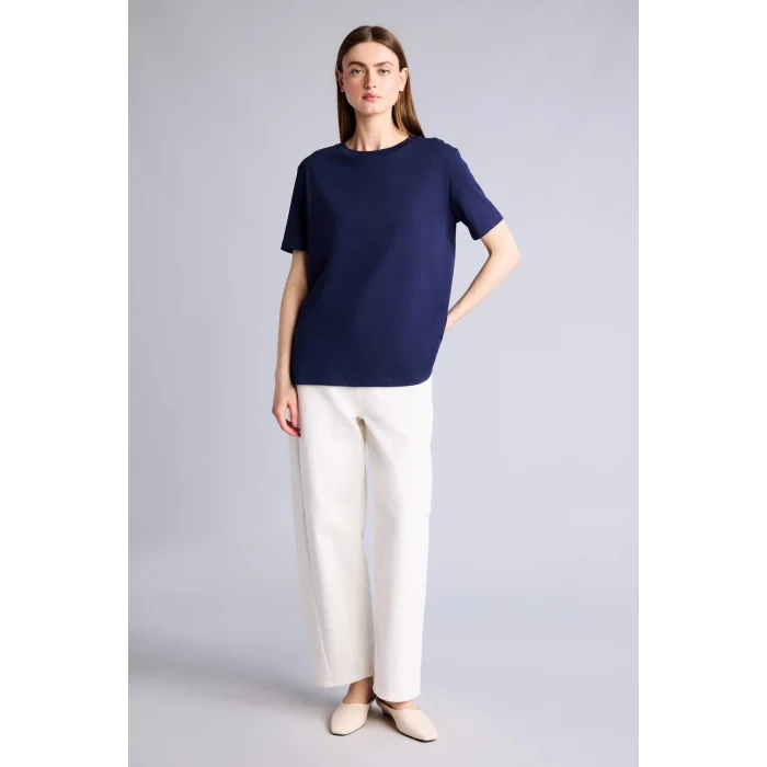 Defacto W9584AZNV251 Lacivert Regular Fıt Bisiklet Yaka Basıc Düz Penye Kısa Kollu Tişört