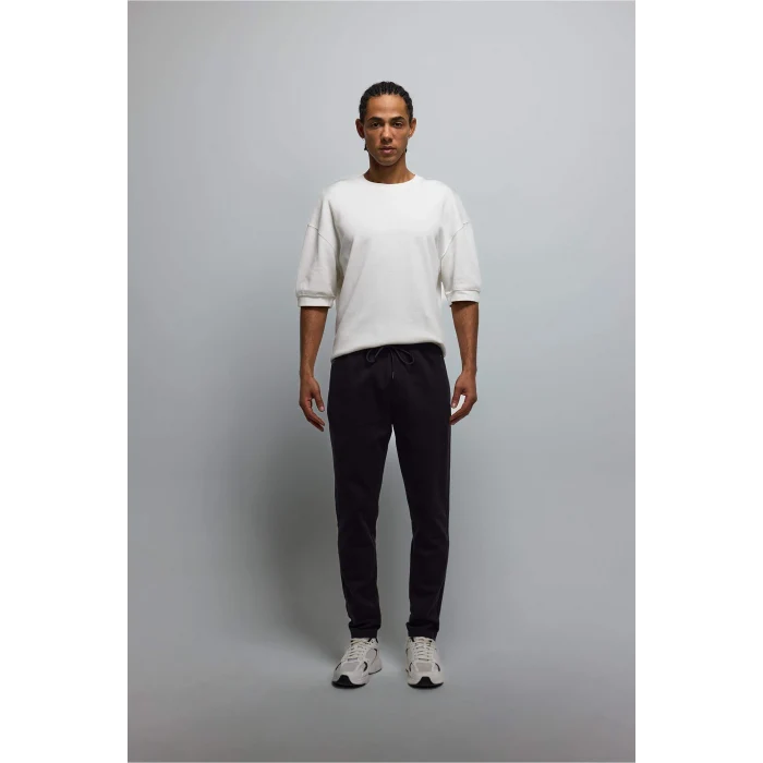 Defacto S3309AZBK81 Siyah Slim Fit Sporcu İnce Jogger Eşofman Altı Dar Kesim Fermuarlı Basic Standart Paça