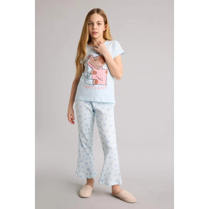 Defacto H0152A8BE773 Mavi %100 Pamuklu 2li Pijama Takımı Kız Çocuk