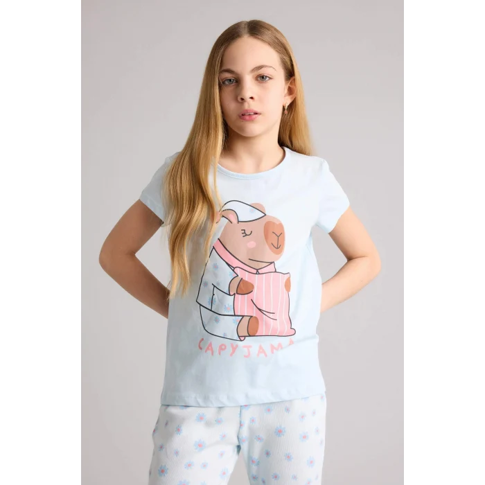 Defacto H0152A8BE773 Mavi %100 Pamuklu 2li Pijama Takımı Kız Çocuk