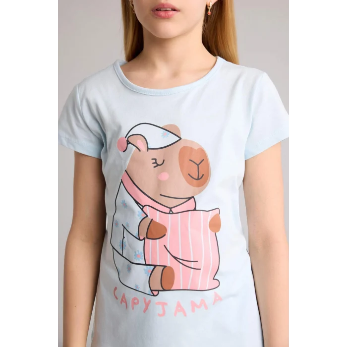 Defacto H0152A8BE773 Mavi %100 Pamuklu 2li Pijama Takımı Kız Çocuk
