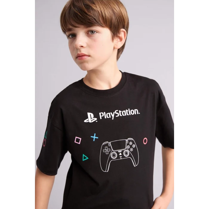Defacto H3518A8BK81 Siyah PlayStatıon Oversıze Bisiklet Yaka Kısa Kollu Tişört Erkek Çocuk