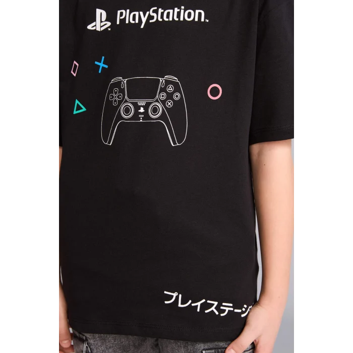 Defacto H3518A8BK81 Siyah PlayStatıon Oversıze Bisiklet Yaka Kısa Kollu Tişört Erkek Çocuk