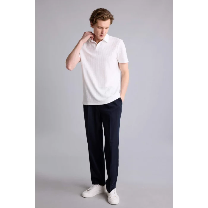Defacto F8628AXER85 Ekru Slım Fıt  Waffle Kısa Kollu Polo Tişört