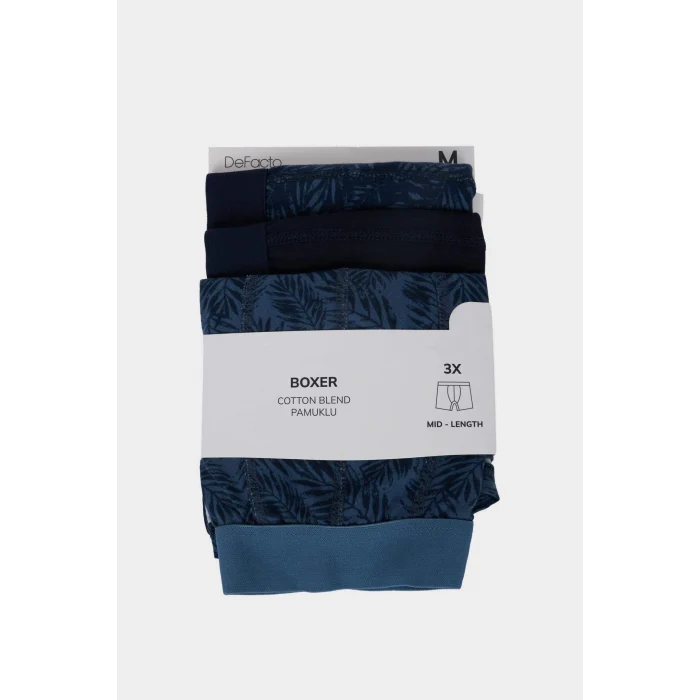 Defacto E5043AXBE364 Mavi Regular Fıt Baskılı 3lü Boxer