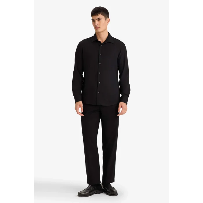 Defacto F9886AXBK27 Siyah Modern Fıt Polo Yaka Uzun Kollu Gömlek