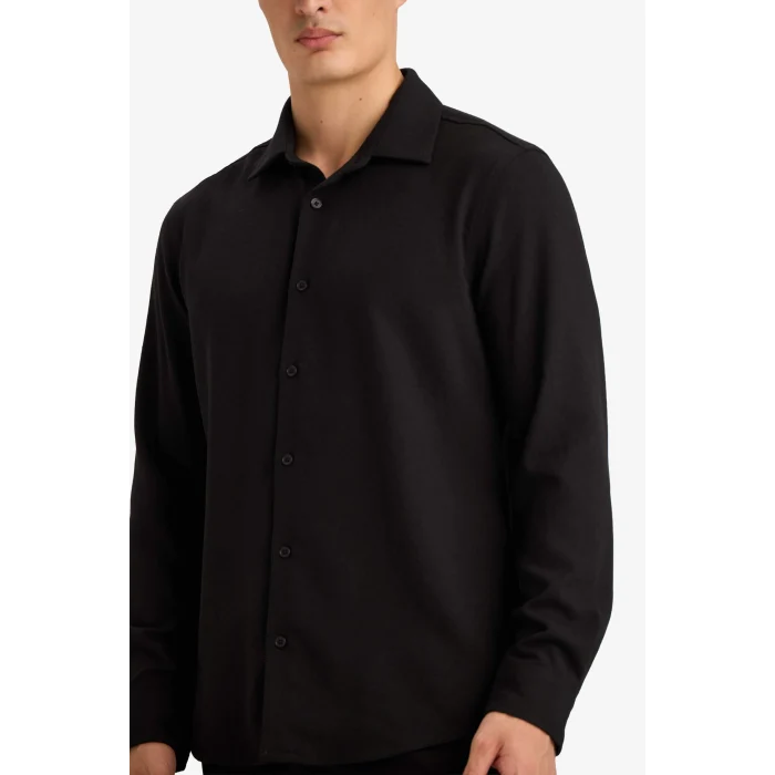 Defacto F9886AXBK27 Siyah Modern Fıt Polo Yaka Uzun Kollu Gömlek