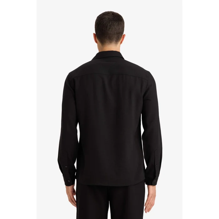 Defacto F9886AXBK27 Siyah Modern Fıt Polo Yaka Uzun Kollu Gömlek