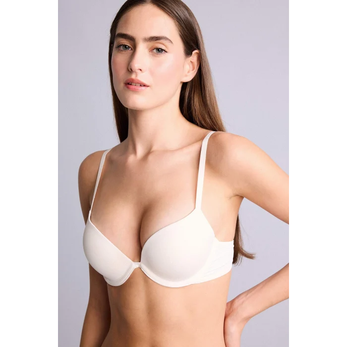Defacto T8478AZER105 Ekru Micro Kaplı Full Push Up Balenli Tişört Bra