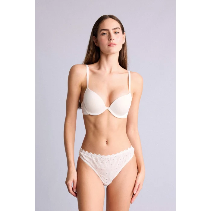 Defacto T8478AZER105 Ekru Micro Kaplı Full Push Up Balenli Tişört Bra