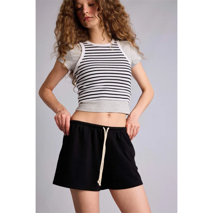 Defacto G7956AXBK81 Siyah %100 Pamuk Standart Fıt Şort