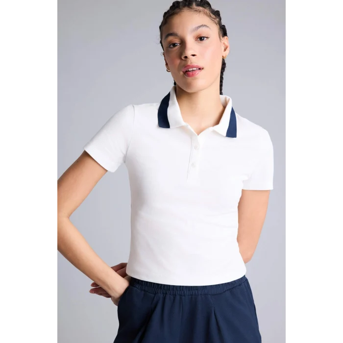 Defacto H3265AXER105 Ekru Slım Fıt Sporcu Pike Kısa Kollu Polo Tişört
