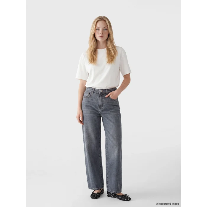 LCW Jeans Gri Yüksek Bel Boyfriend Fit Kadın Jean Pantolon