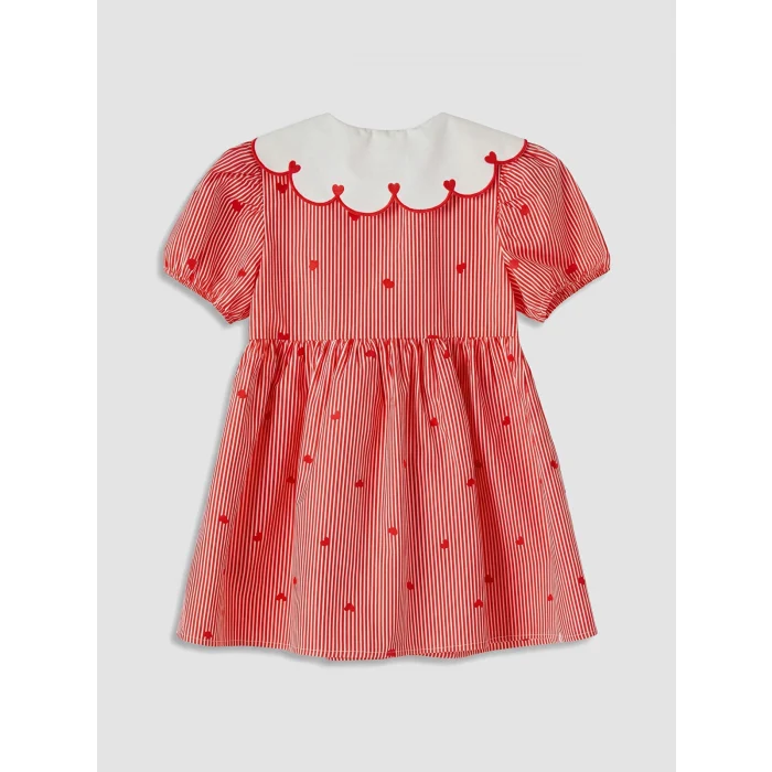 LCW Kids Kırmızı Bebe Yaka Kız Çocuk Çizgili Elbise