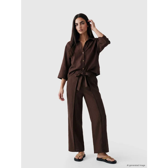 LCW Vision Kahverengi Oversize Kadın Gömlek