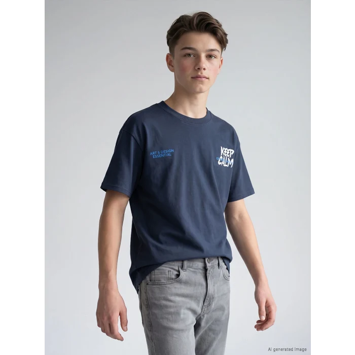 LCW Kids Lacivert Bisiklet Yaka Erkek Çocuk Baskılı Tişört