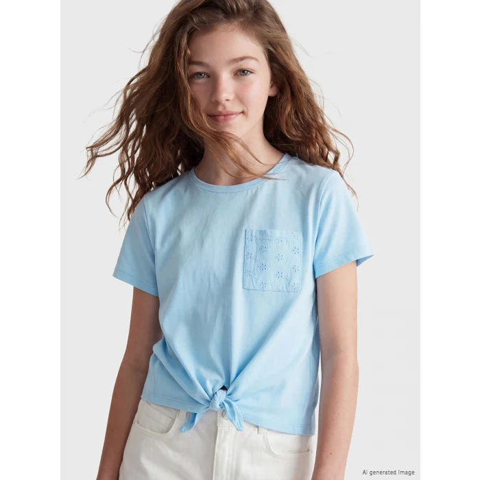 LCW Kids Mavi Bisiklet Yaka Kız Çocuk Tişört