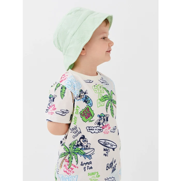 LCW baby Ekru Bisiklet Yaka Kısa Kollu Nostaljik Maymun Baskılı Erkek Bebek Tişört