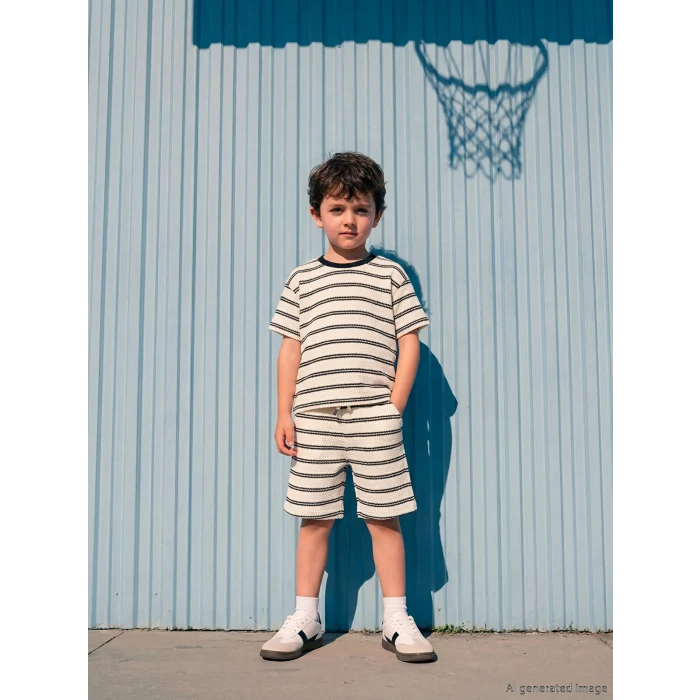 LCW Kids Siyah Çizgili Erkek Çocuk Şortlu Takım