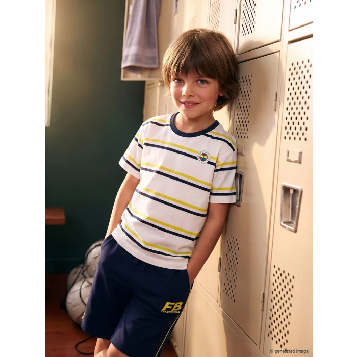 LCW Kids Lacivert Fenerbahçe Baskılı Erkek Çocuk 2li Tişört Takımı