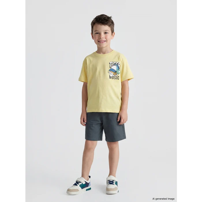 LCW Kids Sarı Baskılı Erkek Çocuk Şortlu Takım
