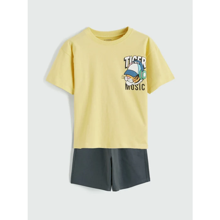 LCW Kids Sarı Baskılı Erkek Çocuk Şortlu Takım