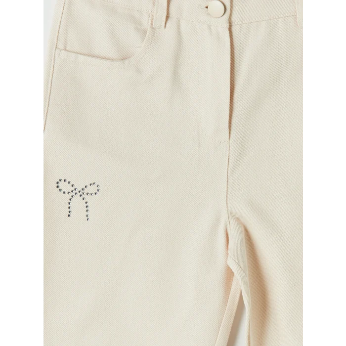 LCW Kids Ekru Kız Çocuk Taş İşlemeli Gabardin Pantolon
