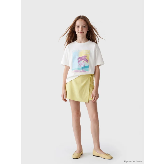 LCW Kids Ekru California Baskılı Kız Çocuk Takım
