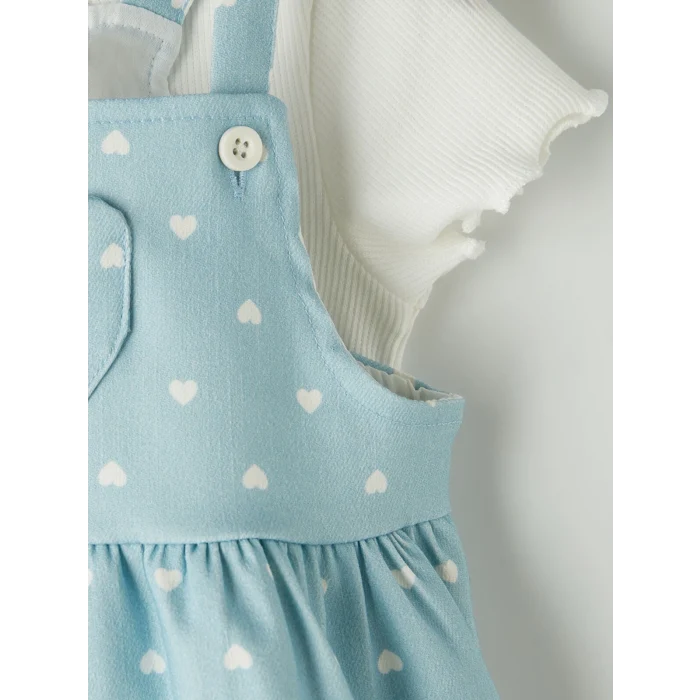 LCW baby Mavi Kalp Desenli Kız Bebek Gabardin Elbise ve Tişört