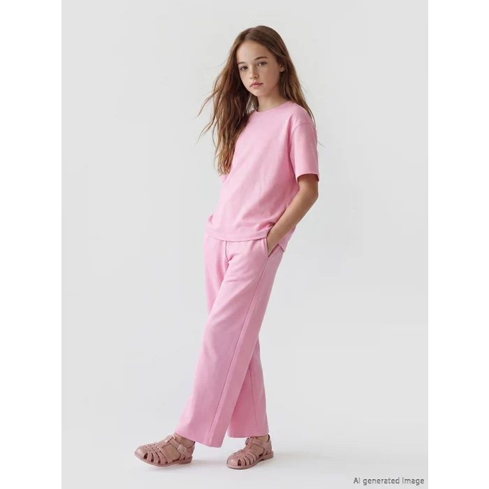 LCW Kids Pembe Bisiklet Yaka Kız Çocuk Tişört ve Eşofman Altı