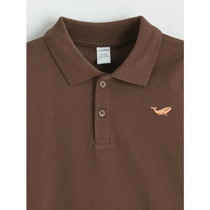 LCW Kids Kahverengi Polo Yaka Nakışlı Erkek Çocuk Tişört