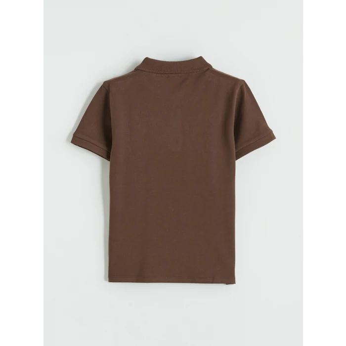 LCW Kids Kahverengi Polo Yaka Nakışlı Erkek Çocuk Tişört