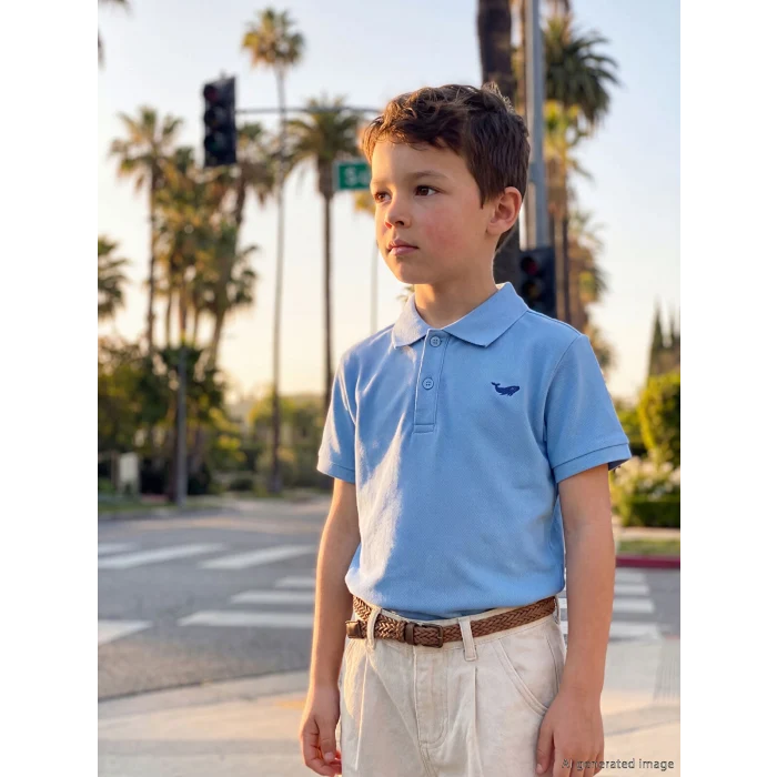 LCW Kids Mavi Polo Yaka Nakışlı Erkek Çocuk Tişört