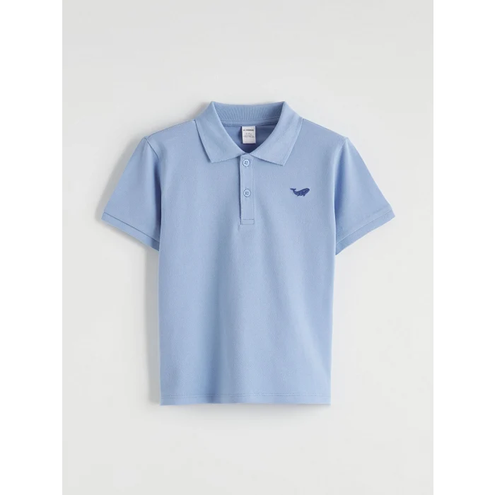 LCW Kids Mavi Polo Yaka Nakışlı Erkek Çocuk Tişört
