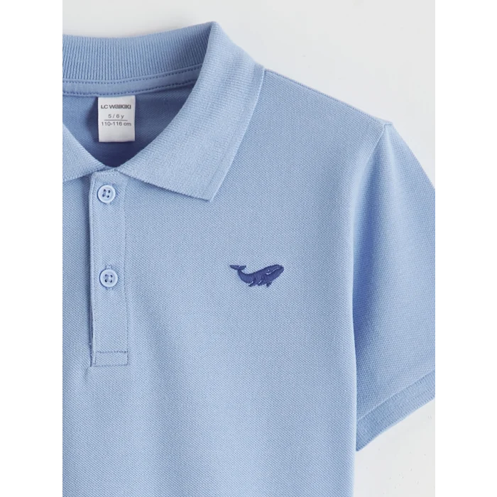 LCW Kids Mavi Polo Yaka Nakışlı Erkek Çocuk Tişört
