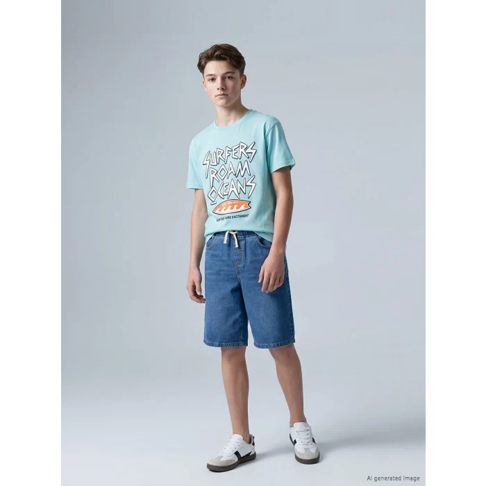 LCW Kids Turkuaz Baskılı Erkek Çocuk Tişört