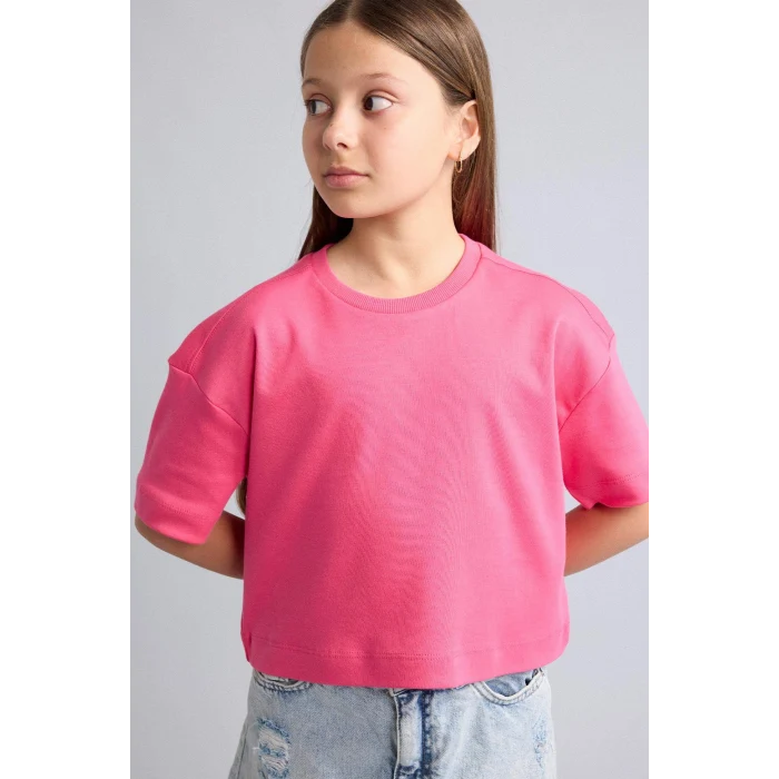 Defacto H7237A8PN201 Pembe Bisiklet Yaka Kısa Kollu Basic Tişört Kız Çocuk