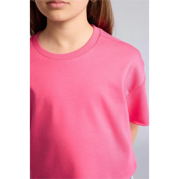 Defacto H7237A8PN201 Pembe Bisiklet Yaka Kısa Kollu Basic Tişört Kız Çocuk